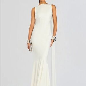 Retrofete Cream Sleeveless Bateau Maxi Gown